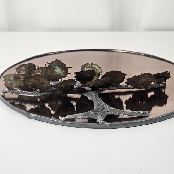 Art Deco Mid Century Modern Sculptural Copper Metal Botanical Wall Mirror - Picture 4 of 6